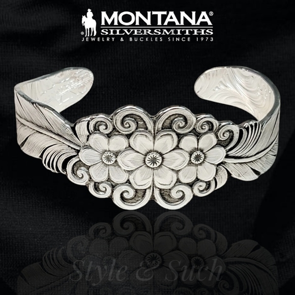 Montana Silversmiths Jewelry - Montana Silversmiths Women's Antiqued Flower Feather Bracelet NEW!
